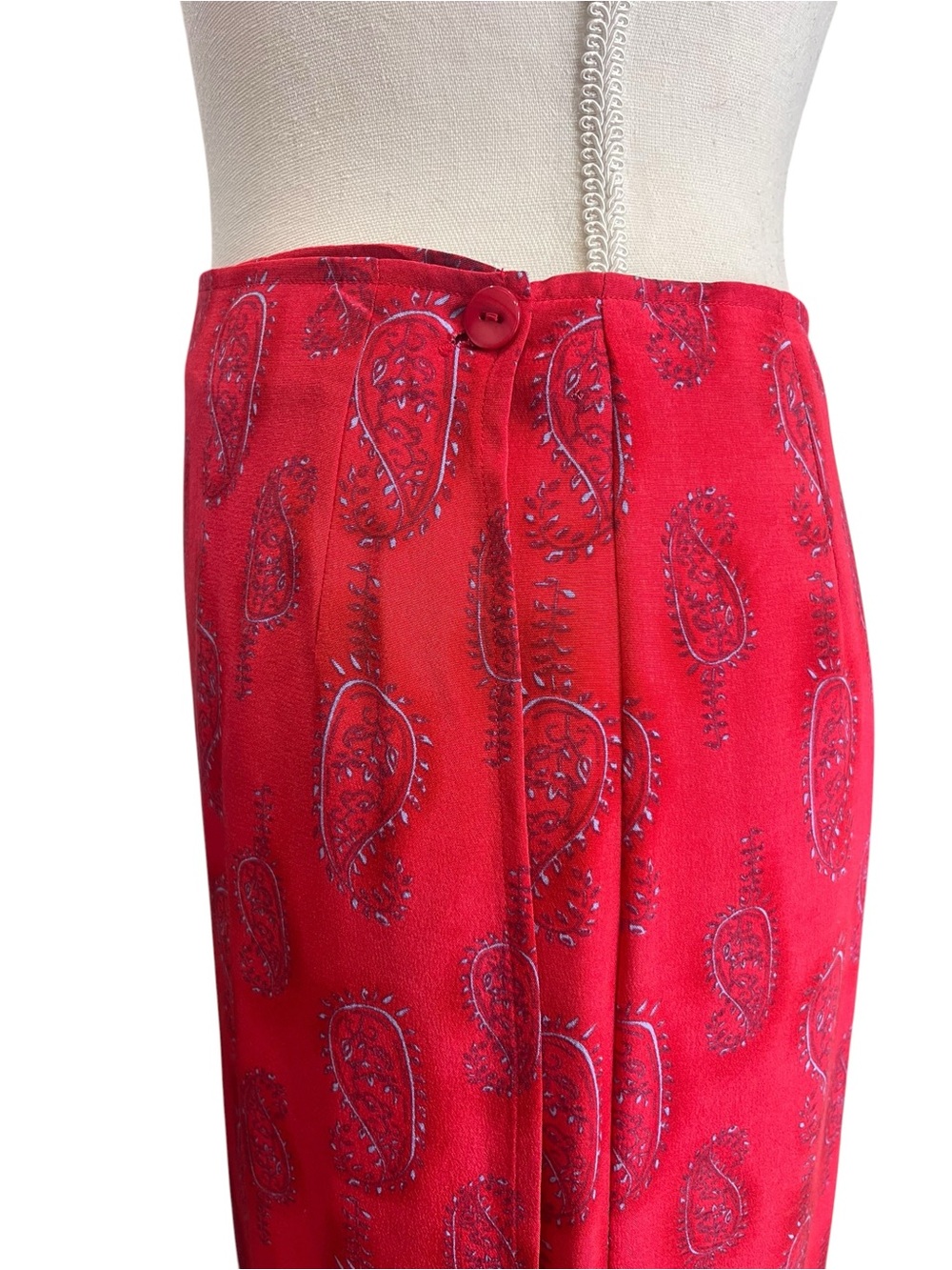 Vintage 90s Acorn Silk Paisley Maxi Wrap Skirt Red Boho Festival Cottagecore - Picture 7 of 10